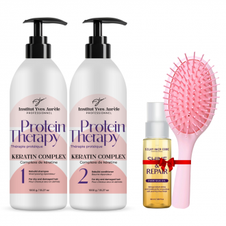 IŠSKIRTINIO DYDŽIO PROTEINŲ TERAPIJOS RINKINYS (2x1000g)  + DOVANA (plaukų aliejus ir šepetys) 